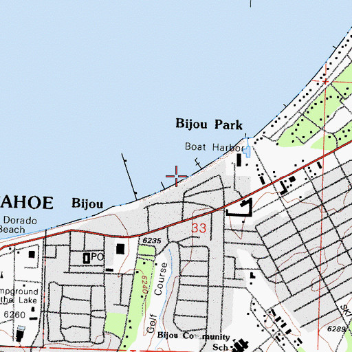 Topographic Map of Bijou Shopping Center, CA