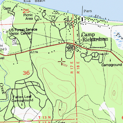 Topographic Map of Camp Richardson Campground, CA