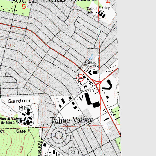 Topographic Map of Tahoe Valley Post Office, CA
