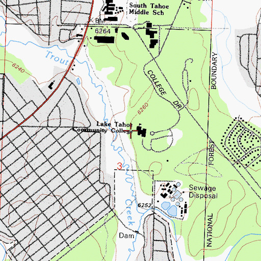 Topographic Map of Lake Tahoe Community College, CA