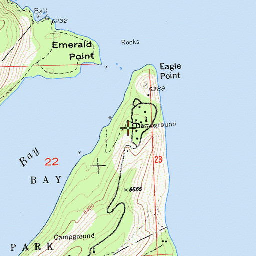 Topographic Map of Lower Eagle Point Campground, CA