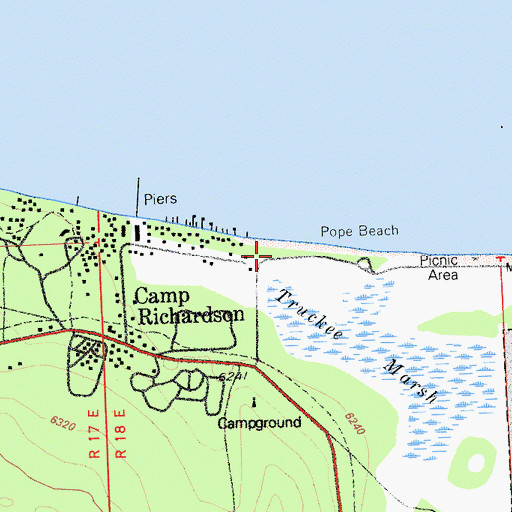 Topographic Map of Pope Beach Picnic Area, CA
