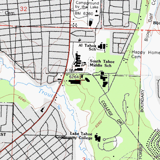 Topographic Map of South Lake Tahoe Post Office, CA