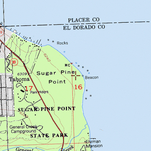 Topographic Map of Sugar Pine Point Lighthouse, CA