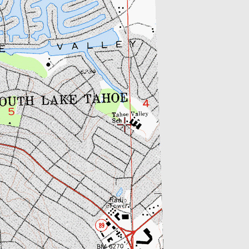 Topographic Map of Tahoe Valley Elementary School, CA