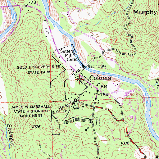 Topographic Map of Coloma Post Office, CA