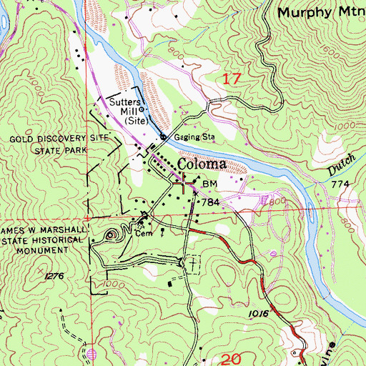 Topographic Map of Coloma Schoolhouse, CA