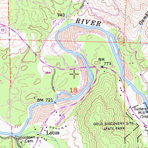 Topographic Map of Lotus Post Office, CA