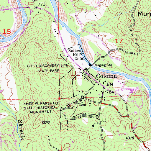 Topographic Map of Marshall Gold Discovery State Historic Park Museum, CA