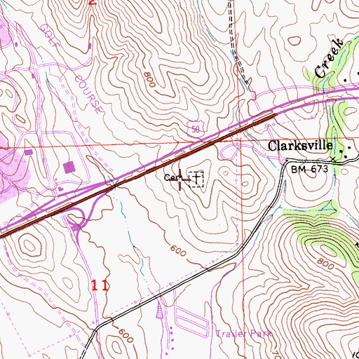 Topographic Map of Clarksville Cemetery, CA