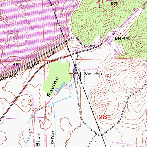 Topographic Map of Mormon Island Relocation Cemetery, CA