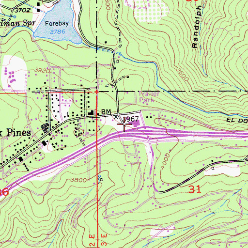 Topographic Map of Pines Shopping Center, CA