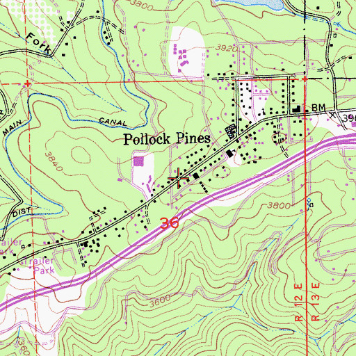 Topographic Map of Pollock Pines Branch El Dorado County Library, CA