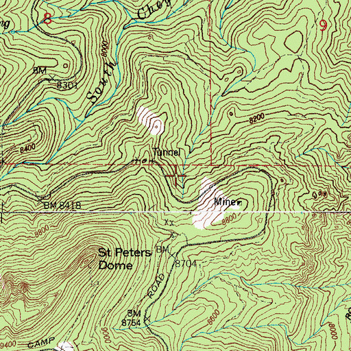 Topographic Map of Eureka Tunnel Mine, CO