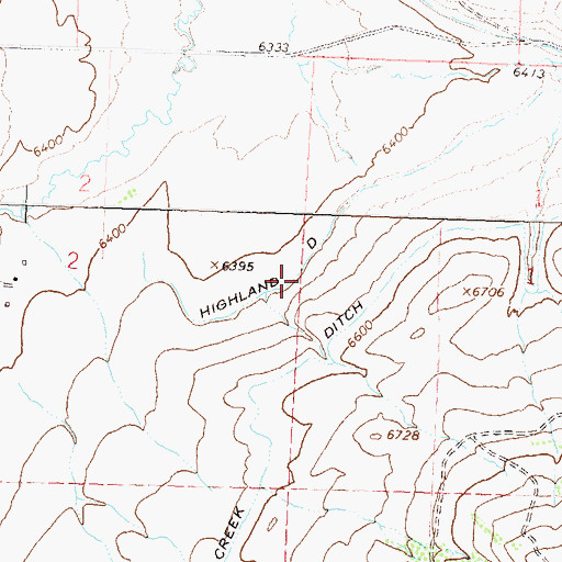 Topographic Map of Highland Ditch, CO