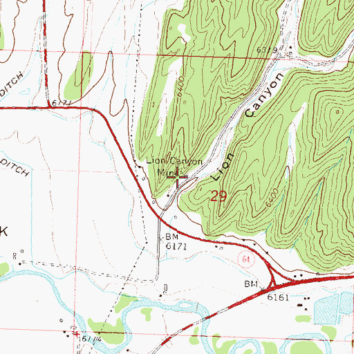 Topographic Map of Lion Canyon Mine, CO