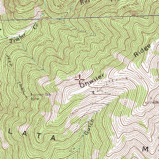 Topographic Map of Lucky Four Mine, CO