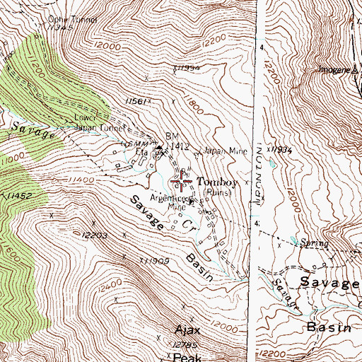 Topographic Map of Old Tomboy Mine, CO