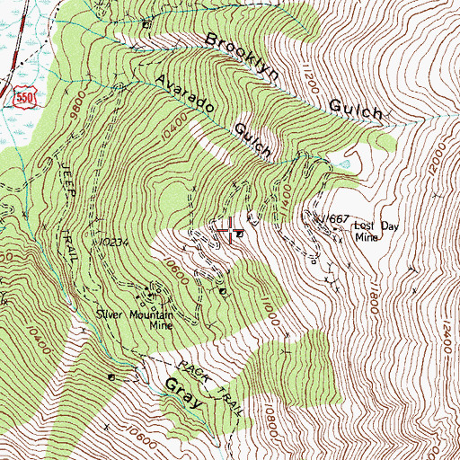 Topographic Map of Kentucky Giant Mine, CO