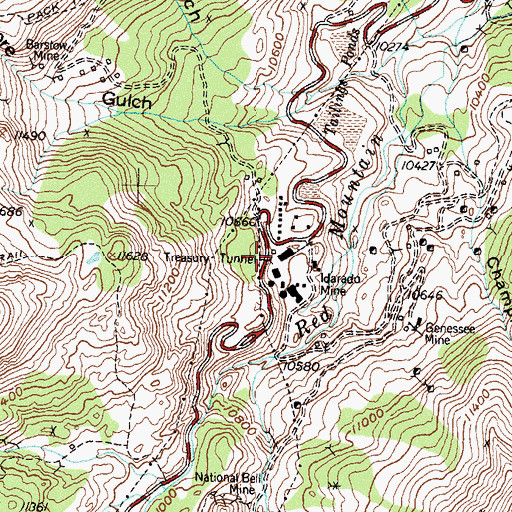 Topographic Map of Treasury Tunnel Mine, CO
