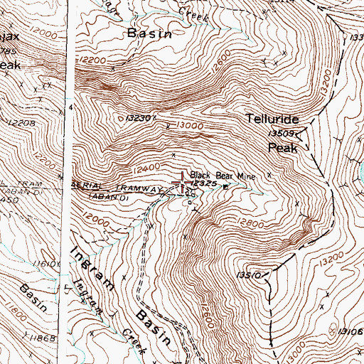Topographic Map of Black Bear Mine, CO