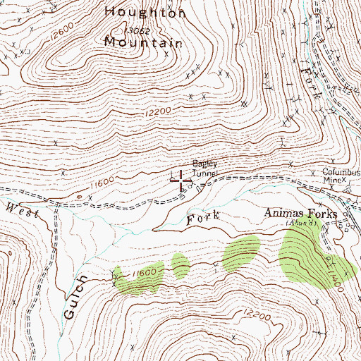 Topographic Map of Bagley Mine, CO