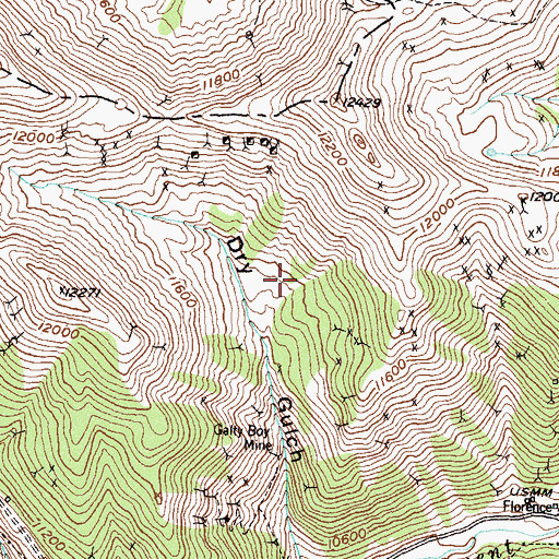 Topographic Map of Burns Group Mine, CO