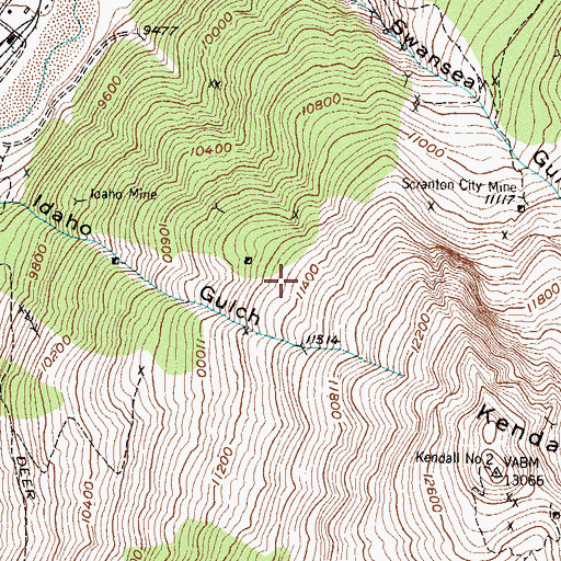 Topographic Map of Ben Franklin Mine, CO
