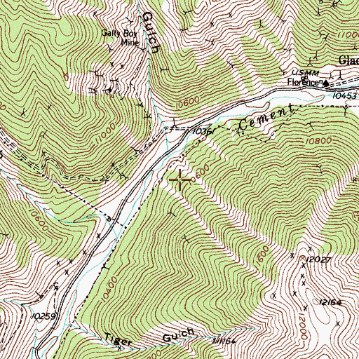 Topographic Map of Evaline Mine, CO