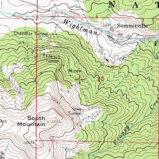 Topographic Map of Reynolds Tunnel Mine, CO