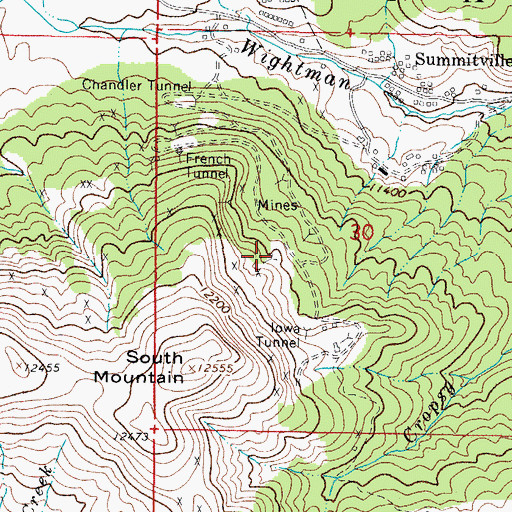 Topographic Map of Narrow Gauge Shaft Mine, CO