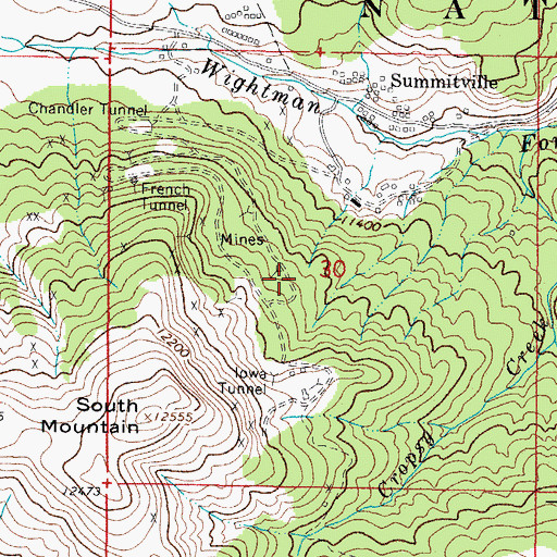 Topographic Map of Beverly Shaft Mine, CO