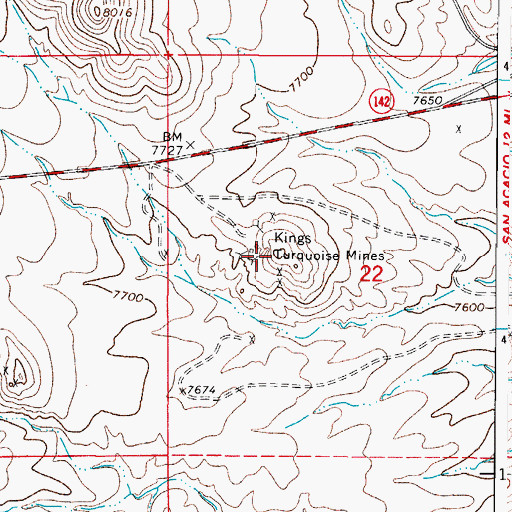 Topographic Map of King Turquoise Mine, CO