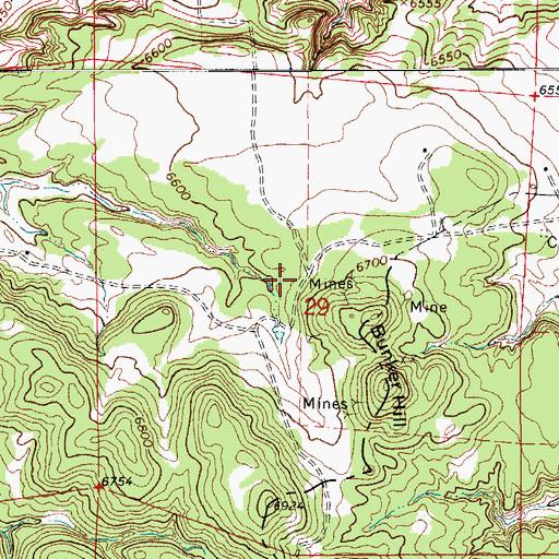 Topographic Map of Bunker Hill Number One Mine, CO