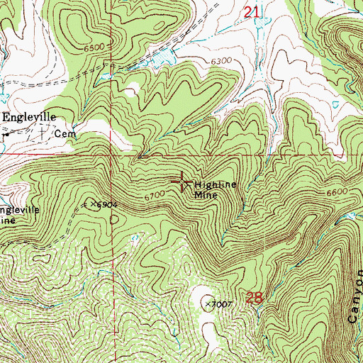 Topographic Map of Highland Mine, CO