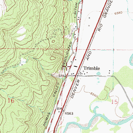 Topographic Map of Trimble Hot Springs, CO