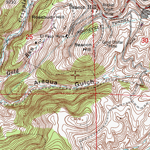 Topographic Map of Eureka Tunnel Mine, CO