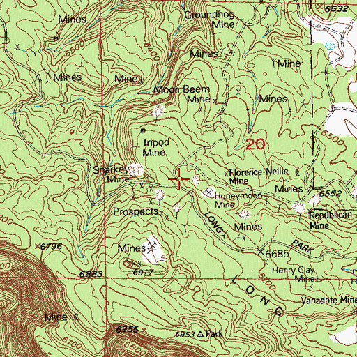 Topographic Map of Honeymoon Dumps Mine, CO