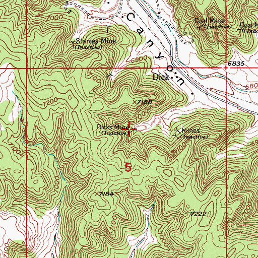 Topographic Map of Dick Coal Mine, CO