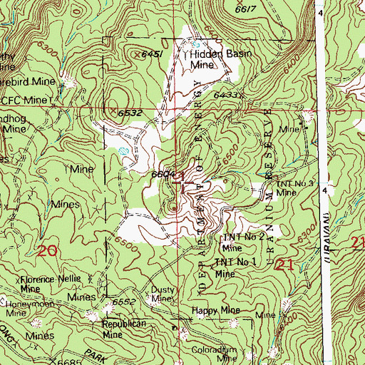 Topographic Map of Black Diana Mine, CO