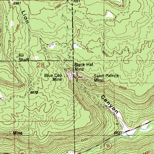 Topographic Map of Blue Cap Mine, CO