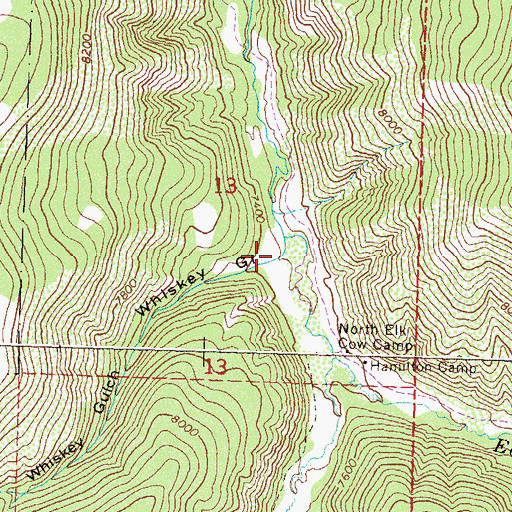 Topographic Map of Whiskey Gulch, CO