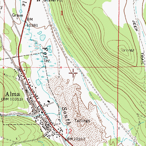 Topographic Map of Alma Placer, CO