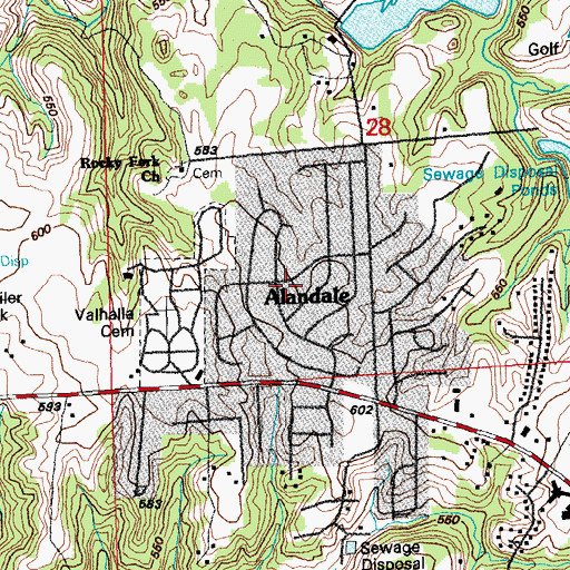 Topographic Map of Alandale, IL