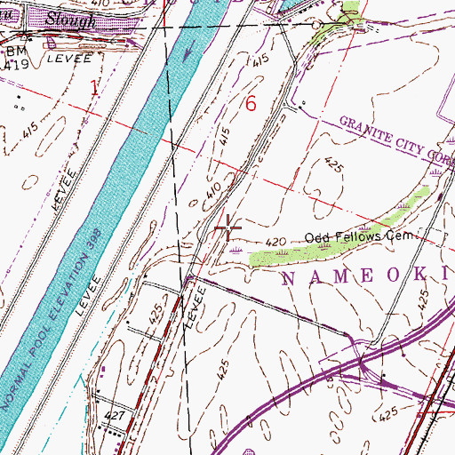 Topographic Map of Eastside Levee and Sanitary District Levee, IL