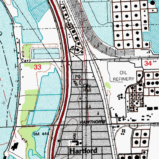 Topographic Map of Hartford Post Office, IL