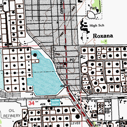 Topographic Map of Roxana City Hall, IL