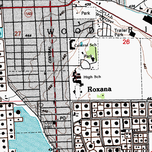 Topographic Map of Roxana High School, IL