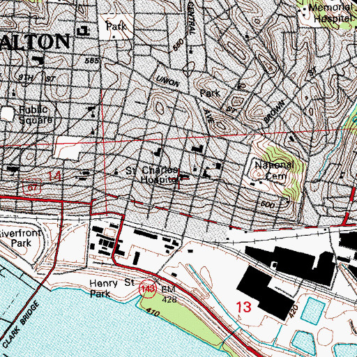 Topographic Map of Saint Charles Hospital, IL
