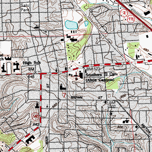 Topographic Map of Southern Illinois University-Alton Campus, IL